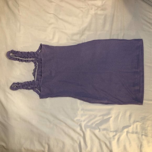 Purple trendy waffle print picnic bodycon dress - Picture 3 of 4